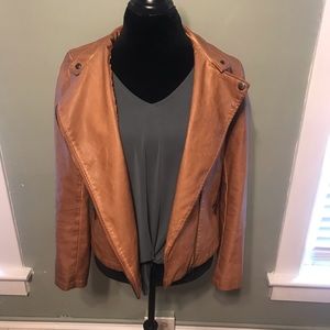 Tan Faux Leather Moto Jacket Medium